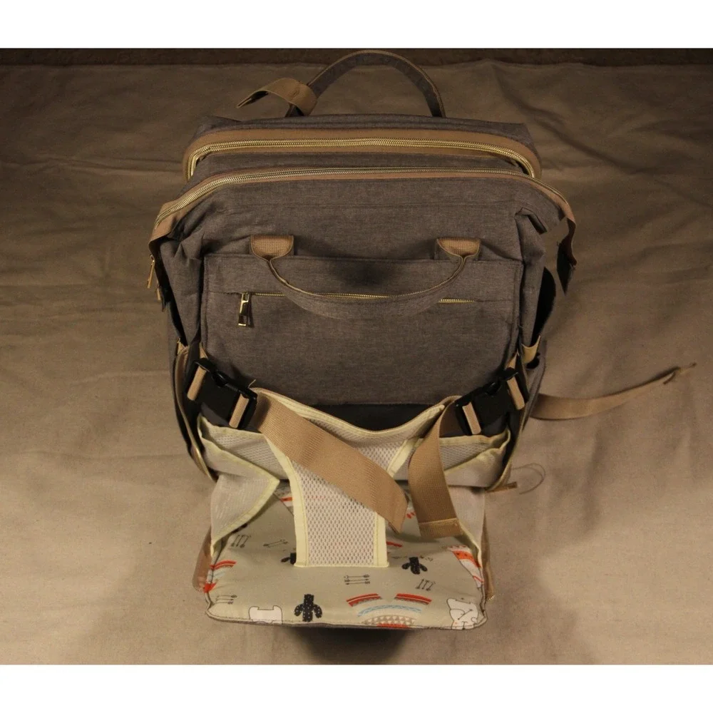Backpack Diaper Bag Gray Multi Pocket Fold-Out Changing Pad Travel Baby Bag - Picture 7 of 7